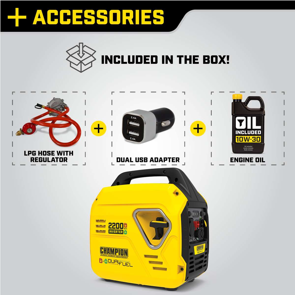 Champion 2200 Watt Mighty Atom Dual Fuel Inverter Essence/propane